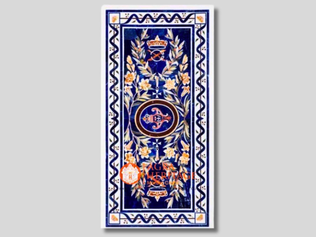 White Marble Top Dining Lapis Lazuli Inlay Table Top